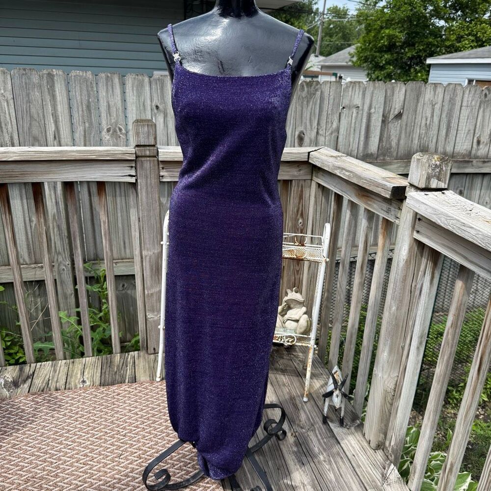 Y2K All That Jazz Purple Metallic Shimmer Maxi Dress
